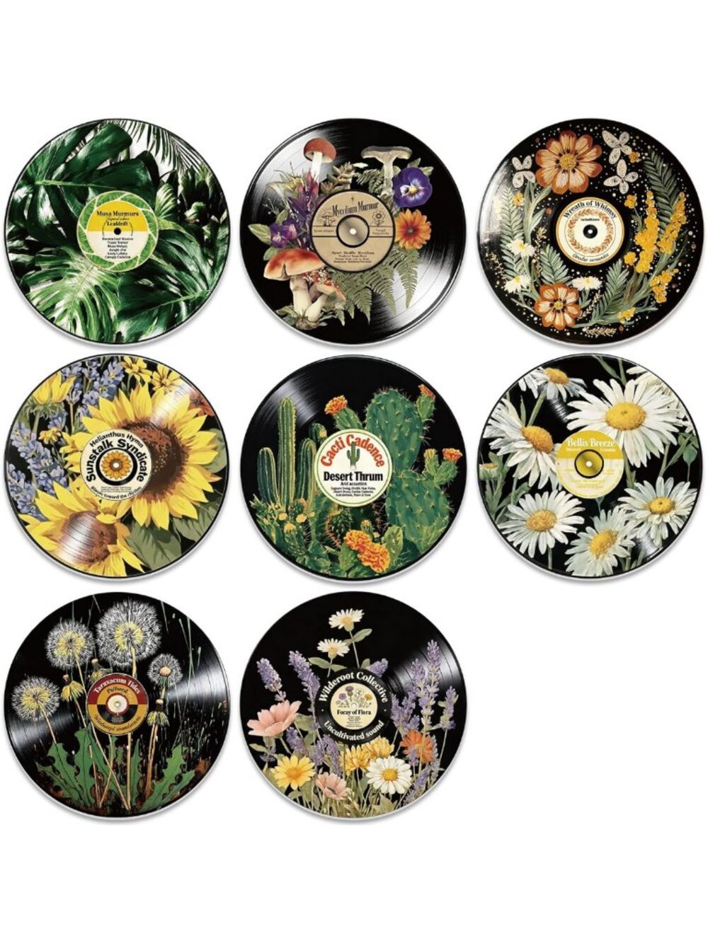 8PCS Vintage Record Wall Decor Set | 12" Botanical Art Posters for Aesthetic